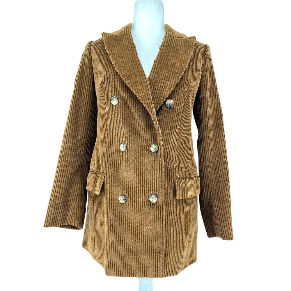 Wilfred Aritzia Women's Brown Double Breasted Corduroy Jacket‎ Blazer (2)